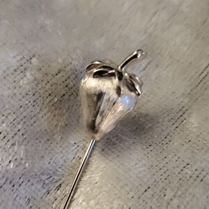 Vintage TRIFARI signed Silver Tone Strawberry Stick Pin